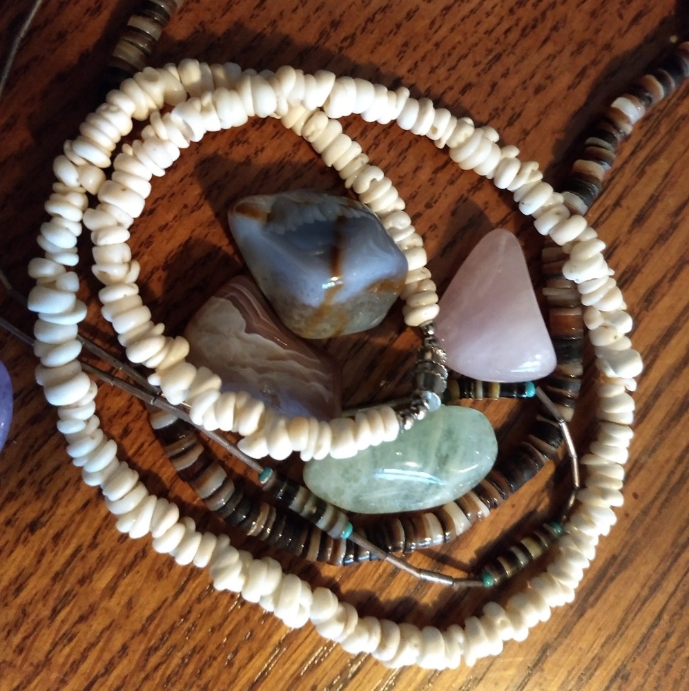 White Heishi Beaded Necklace SS Clasp